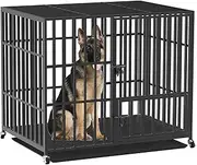 Bingopaw Strong Metal Pet Kennel Crate, Heavy Duty Dog Pen with Lockable Wheels and Tray 42 Inch 107cm x 77cm x 101cm