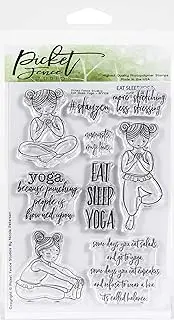 Picket Fence Studios. Photopolymer Clear Stamp. Eat Sleep Yoga 4"x8"
