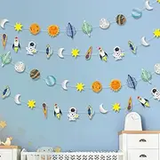 Galaxy Solar System Hanging Paper Garland, Astronauts Rockets Stars Hanging Decoration, Blast Off to Outer Space Banner for Kids Bedroom Birthday Party Decor Supplies