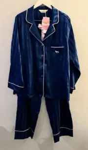 Peter Alexander Navy Penny Satin Stripe Long Sleeve PJ Set Size 2+ RRP$139.00