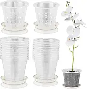 Amyhill 20 Pcs Clear Orchid Pot with Holes and Saucers Orchid Breathable Slotted Pot 4.3 Inch and 5.5 Inch Clear Plastic Plant Net Pots Nursery Pots with Trays for Indoor Plant