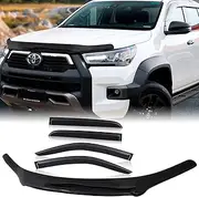 SUERAUTO4X4 Bonnet Protector Weather Shields for Toyota Hilux Accessories 2021-2025 N80 Facelift, Tinted Black Bonnet Stone Guard Wind Deflectors Weathershields Guard Window Visor, Ute Exterior