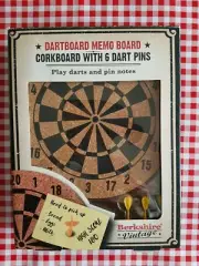 BERKSHIRE VINTAGE DARTBOARD MEMO BOARD CORKBOARD WITH 6 DART PINS