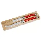 2pc Laguiole Debutant Cheese Knife Set Spreader Slicer Knives Red Andre Verdier