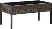Patio Table Outdoor, Brown Poly Rattan, Dining, Foldable, Acacia, Metal Garden Table for Outside, 75x40x37 cm