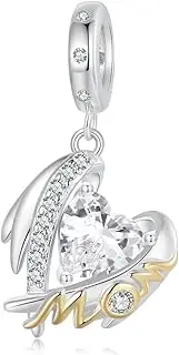 [DOYIS] Angel Wing Mum Charm for Pandora Bracelet,925 Sterling Silver Heart Charm Bead,Mothers Day Jewelry for Mom Daughter Sister
