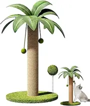 Cat Scratching Post, 63CM Tall Scratch Tree with Premium Sisal Rope, Cute Cat Tree with Two Interactive Dangling Balls and Spring Ball Toys for Indoor Kittens and Cats (Green)