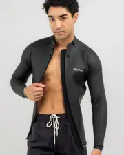 [Rhythm] Rhythm Boy's Classic Retro Front Zip Wetsuit Jacket in Black Size Small S Black