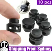 10X Double Hole Toggle Cord Stopper Lock End Drawstring Spring Loaded Hole Black