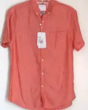 Denim & Flower Ricky Singh Mens Short Sleeve Button Down Shirt, Orange, Small