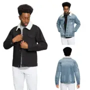 Victorious Men's Casual Distressed Sherpa Lined Collar Denim Jacket DK193