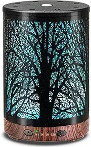 JOYOLO 120ml Essential Oil Diffuser, Metal Aromatherapy Diffuser, Cool Mist Humidifier with Auto Shut-off Protection, 7 Color Lights for Home, Office, Spa (Tree)