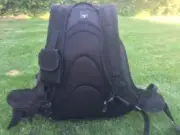 MOTORCYCLE BACK PACK BLACK HOLDS HELMET CD HEADPHONE REFLECTIVE PIPING 3 POCKETS