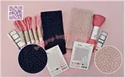 Starter Set Olympus Sashiko Fukin Pattern Cloth SAKURA Thread Needle PInk Navy