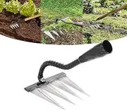 Garden Rake With 4 Metal Tines - Heavy Duty Gardening Tool, Sharp Durable Weeding Hoe, All Steel Hardened Hand Rake for Backyard Lawn Loosening Planting