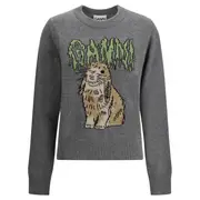 [GANNI] Graphic Wool Mix Bunny Crewneck Sweater