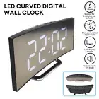 LED Curved Digital Alarm Clock USB Temperature Mirror Display Snooze Bedroom
