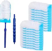 100 Sets Duster with Extension Pole, Microfiber Double-Sided Dust Brush, Extendable Duster with 1 Telescoping Extension Pole for Tabletops, High Ceilings, Furniture (Blue and White Dual Color)