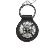 Black Leather Silver Firefighter Maltese Cross Concho Key Ring Chain NEW Unisex