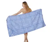 LINENOVA Sand Free Beach Towel -160x80cm Quick Dry Towel(Blue White Geo）