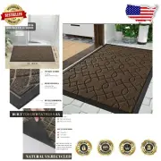 Geometric Pattern Brown Door Mat 36x24 - Easy Clean & Water Resistant