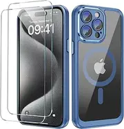 Case for iPhone 15 Pro Max, Mobile Phone Case with 2 Screen Protectors, Thin for Apple i15 Pro Max Case with Mag-Safe, Scratch-Resistant, Shockproof Protective Case 15 Pro Max Mobile Phone Case (Blue)