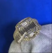 1.20Ct Genuine Moissanite Men's Baguette Fashion Ring Yellow Gold plated Silver