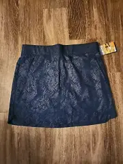 Orvis Women's Large Skirt Skort embossed Travel Pull On Blue Zip Pockets