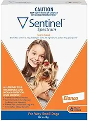 Sentinel Spectrum Tasty Chews for Very Small Dogs Up to 4Kg Orange 6 Chews