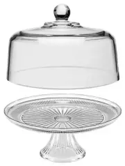 Anchor Hocking 2 PC Canton Heavy Clear Glass Cake Stand & Punch Bowl Set NIB