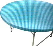 Fits Tables up to 31" to 36" Inch round Tablecloth Elastic White & Blue Checkere