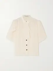 [Alessandra Rich] Alessandra Rich - Ruffled Silk-chiffon Blouse - Cream - IT46 IT 46 Cream