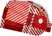 [WOSHJIUK] Working Hat 2 Pack Scrub Caps for Women,Christmas red Black Plaid,Tie Back Cap Adjustable Scrub Hat