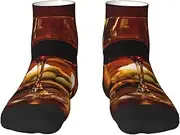 [JEJEA] Red Wine print Men's Athletic Cushioned Crew Socks Crew Training Athletic Socks Men and Women for Sports