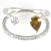 14k White Gold Right Hand Ring 0.47 Diamonds with 0.60 Pear Shape Fancy Brown A