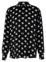 [Dolce & Gabbana] Dolce & Gabbana-Satin Logo Shirt Camicie Bianco/Nero-Uomo 40cm White/Black