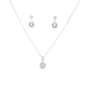 Halo Stud Earring and Necklace Set with Cubic Zirconia in Sterling Silver