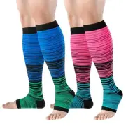 Toeless Compression Socks for Women&Men-2 Pairs Open Toe XX-Large 02-Strip