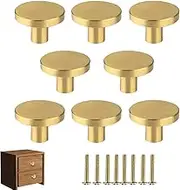 6 Pcs Drawer Knobs, Gold Drawer Handles, Round Cabinet & Furniture Knobs with Screws for Cabinet, Dresser, Closet Wardrobe Door, Premium Solid Kitchen Drawers Handles, Hardware Pulls