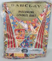 Vintage Barclay Patchwork Coverlet Quilt Red Blue Yellow Floral Romany 76x86