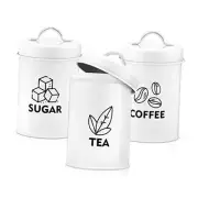 Canister Sets for Kitchen Counter, 3-Piece Metal Tea Coffee Sugar White