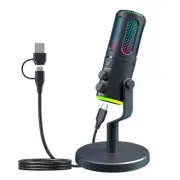 USB Condenser Microphone for PC Laptop RGB Gaming Mic for Streaming Podcast