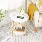 HOOBRO Side Table Round End Table with Charging Station for Small Space White