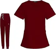 [ZPGVWXKO] Women's Scrub Set Hospital Nurse Costume V And Pants Elastic 2 Pockets Breathable Nursing Uniform for