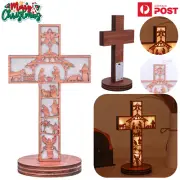 Nativity Scene Ornament Wooden LED Light Cross Birth of Jesus Christmas Decor AU