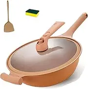 Titanium Micro-Pressure Clay Non-stick Health Cooker, micro-pressure clay non-stick health cooker with steamer basket,Non-stick Clay Wok with Steamer Basket(a)