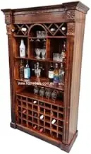 Home Bar Rustic Pine Wood Wine Cabinet, 40-Bottle Rack, Glass Holders, Brown