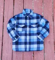 GAP Kids Boy's Work Shirt Jacket Shacket Lined Insulated Plaid Blue Gray, Size M