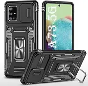 [PASNEW] for Samsung Galaxy A73 5G Case,Camera Slide Cover & 360° Ring Kickstand,Military Heavy Duty Shockproof Shell Protection Case for A73,6.7 inch,Black