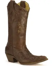 Corral Women's Chocolate Lizard Inlay Western Cowgirl Boot Pointed Toe - C2109